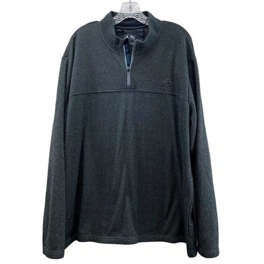Adidas Mens 2XL Green Black Long Sleeve 1/4 Zip Fleece Sweater